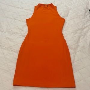 Naked wardrobe snatched collection sleeveless mock neck mini dress orange new